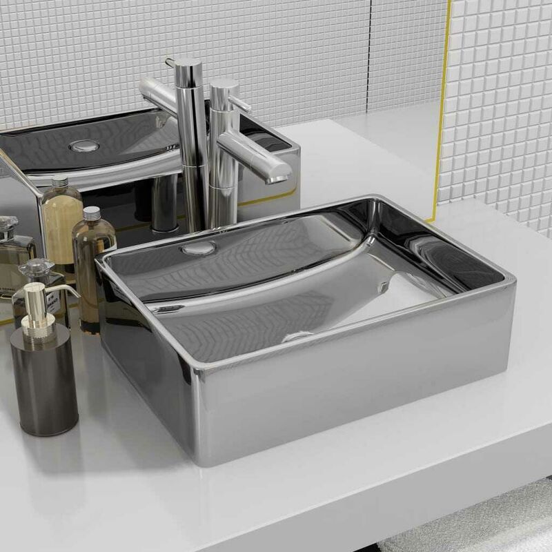 

Hommoo - Lavabo 41x30x12 cm cerámica plateado