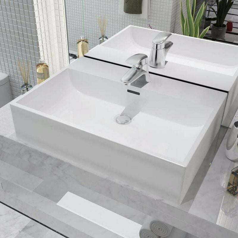 

Lavabo con orificio para grifo cerámica 60,5x42,5x14,5 cm blanco - Hommoo