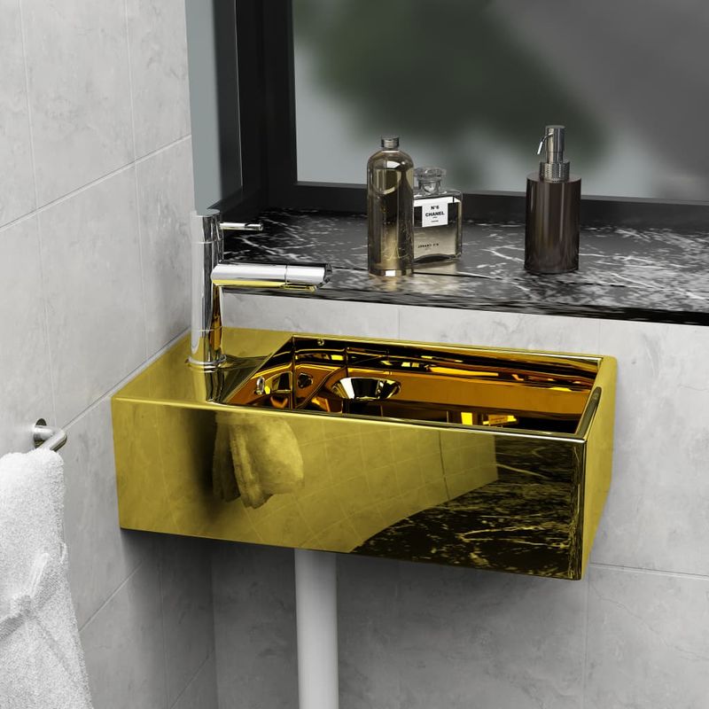 

Lavabo con rebosadero 49x25x15 cm cerámica dorado - Hommoo