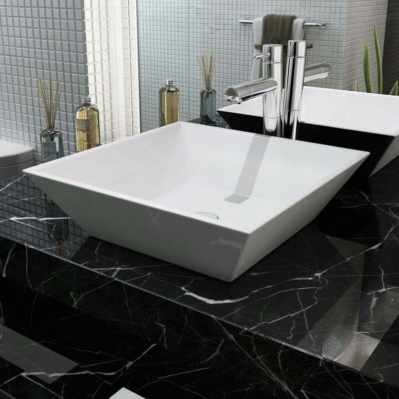 

Lavabo cuadrado de cerámica 41,5x41,5x12 cm blanco - Hommoo