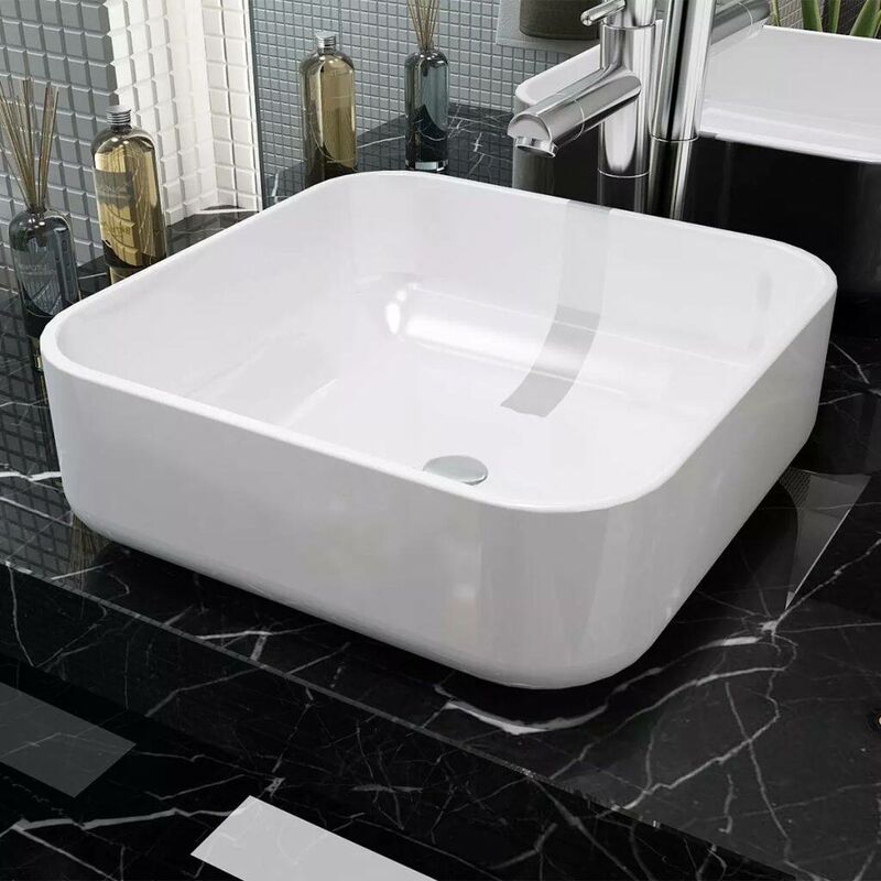 

Lavabo cuadrado de cerámica blanco 38x38x13,5 cm - Hommoo