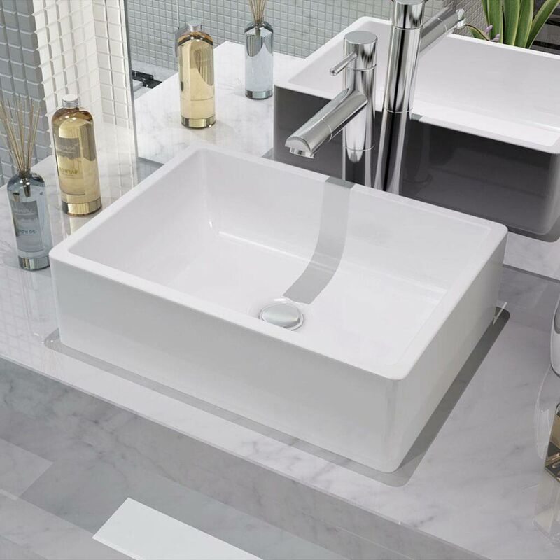 

Lavabo de cerámica blanco 41x30x12 cm - Hommoo