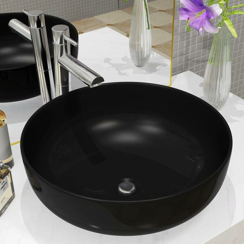 

Lavabo redondo de cerámica negro 41,5x13,5 cm - Hommoo