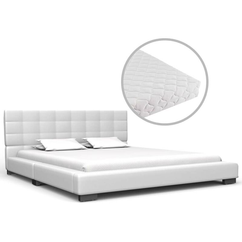 Lit avec matelas Blanc Similicuir 140x200 cm HDV19935 - Hommoo
