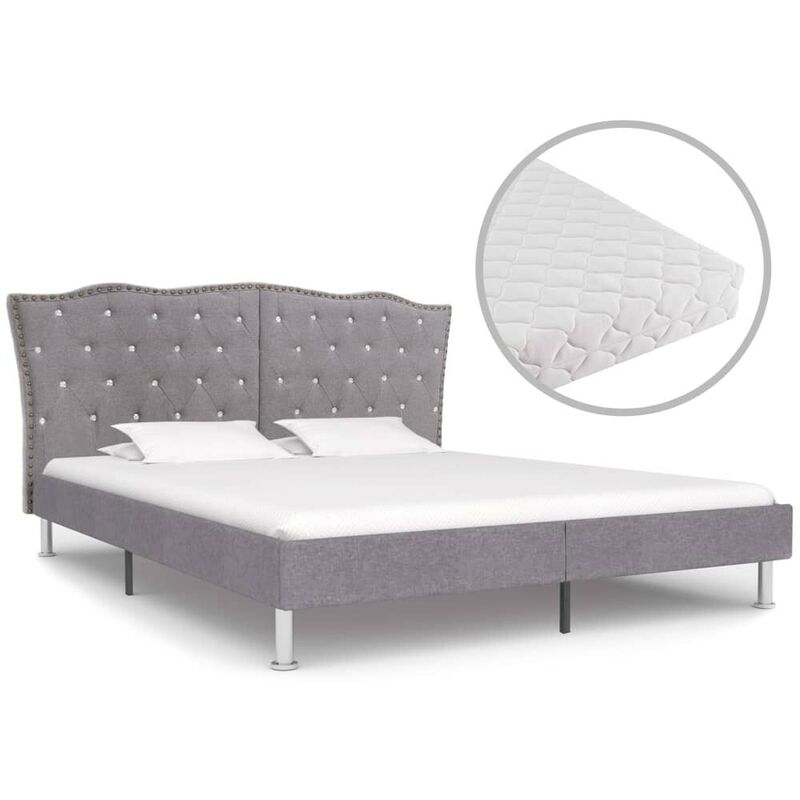 Lit avec matelas Gris clair Tissu 160x200 cm HDV19925 - Hommoo