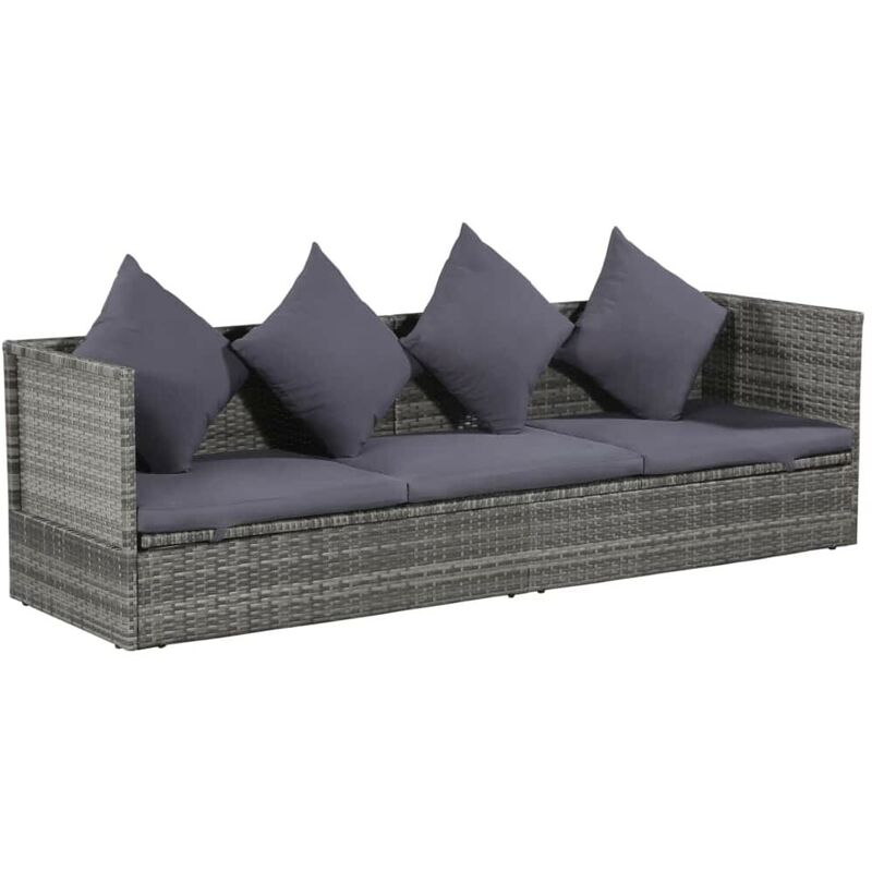 Lit de jardin Gris 200x60 cm Résine tressée HDV28185 - Hommoo