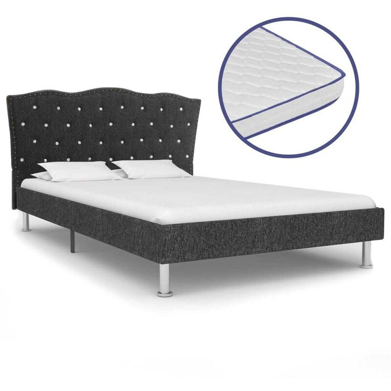 Hommoo Lit et matelas a memoire de forme Gris fonce Tissu 140x200 cm HDV19774