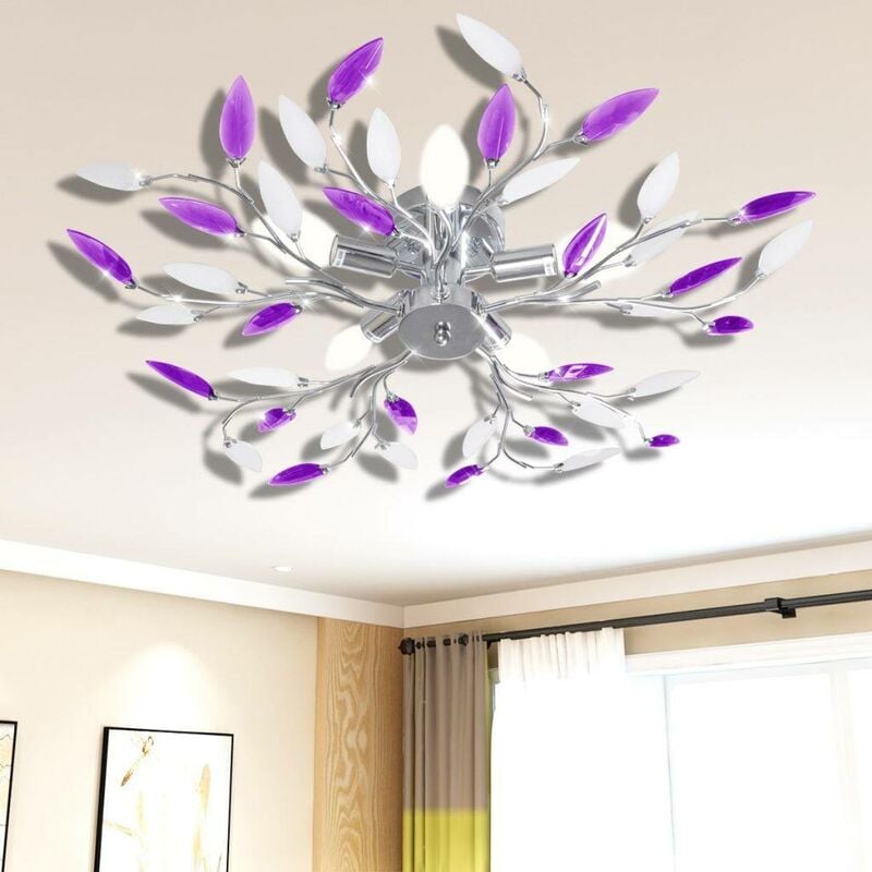 

Lámpara de techo brazos de cristal forma hoja 5 bombillas E14 - Hommoo