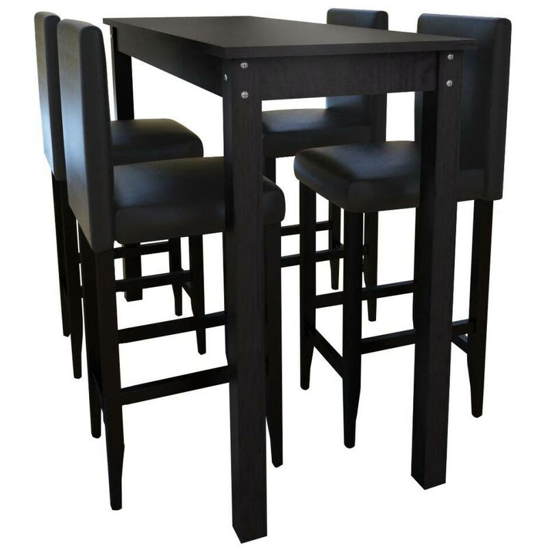 

Hommoo - Mesa alta de cocina con 4 sillas de barra negras