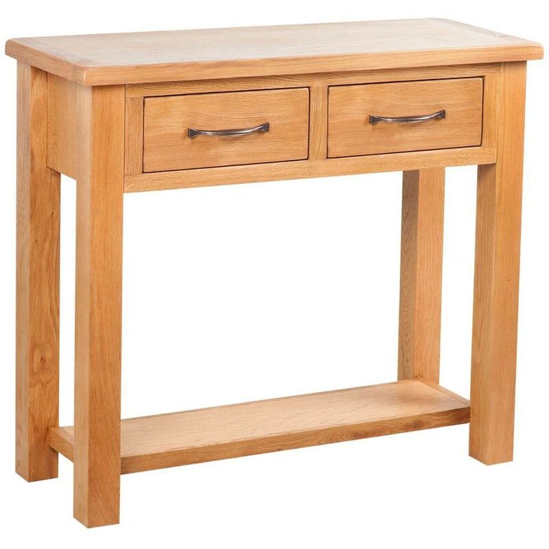 

Mesa consola con 2 cajones madera maciza de roble 83x30x73 cm - Hommoo