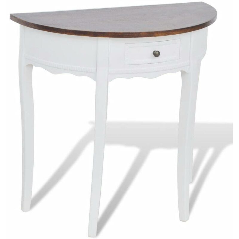 

Mesa consola semicircular con cajón blanca y superficie marrón - Hommoo