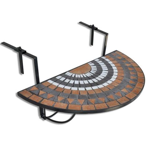 Tectake Mesa plegable de balcón para macetas mosaico 75x65x62cm -  negro/blanco