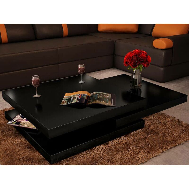 

Mesa de centro de 3 niveles negro con brillo - Hommoo