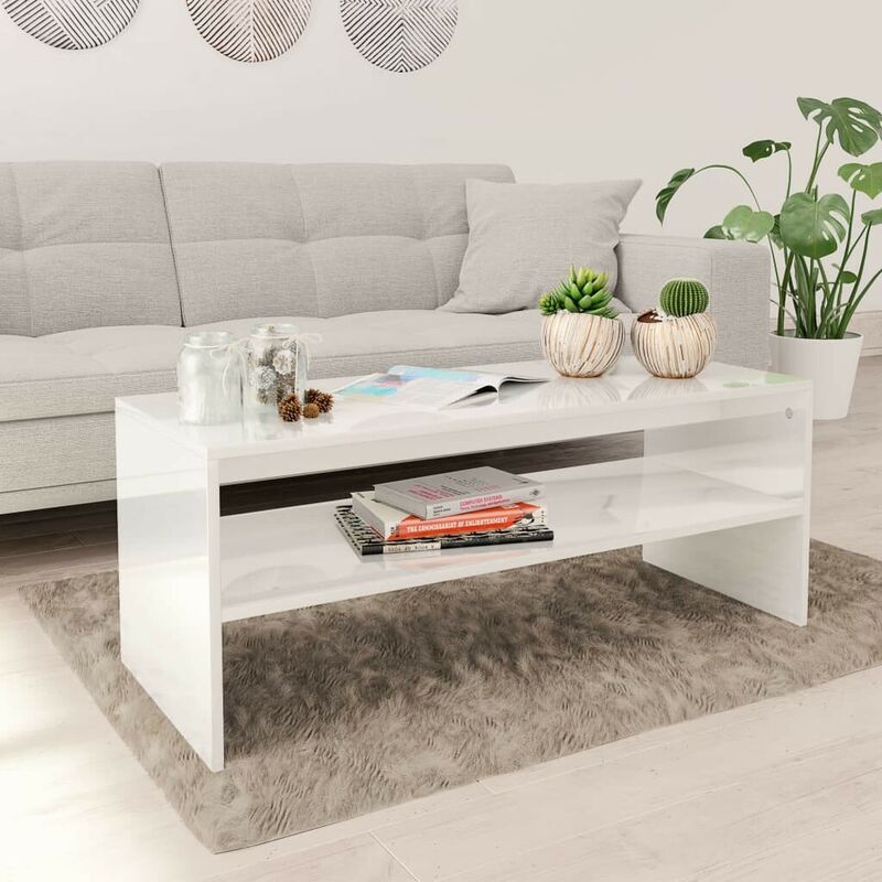

Mesa de centro de aglomerado blanco brillante 100x40x40 cm - Hommoo