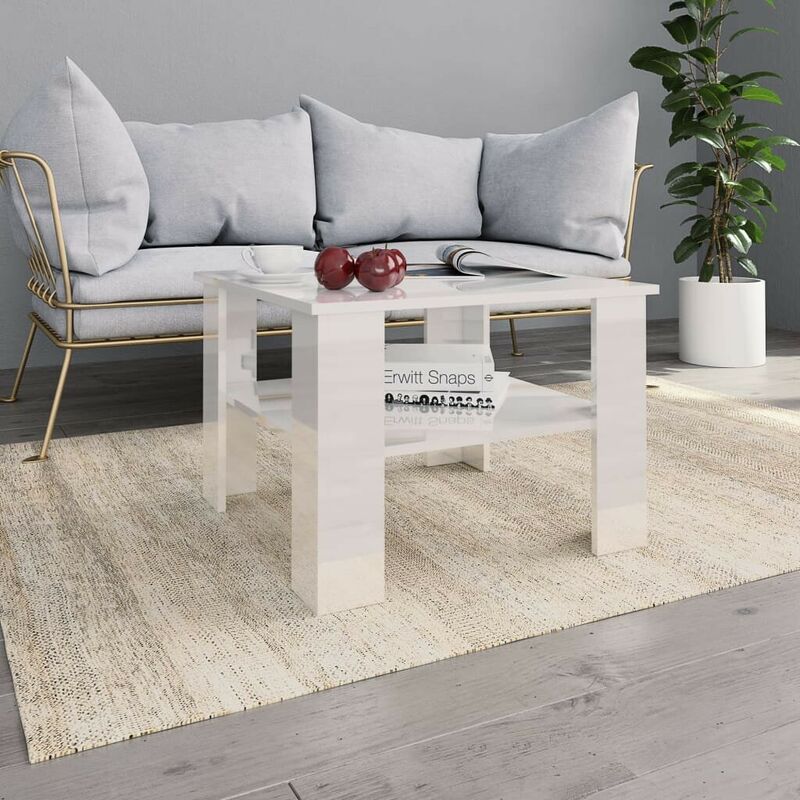 

Mesa de centro de aglomerado blanco brillante 60x60x42 cm - Hommoo