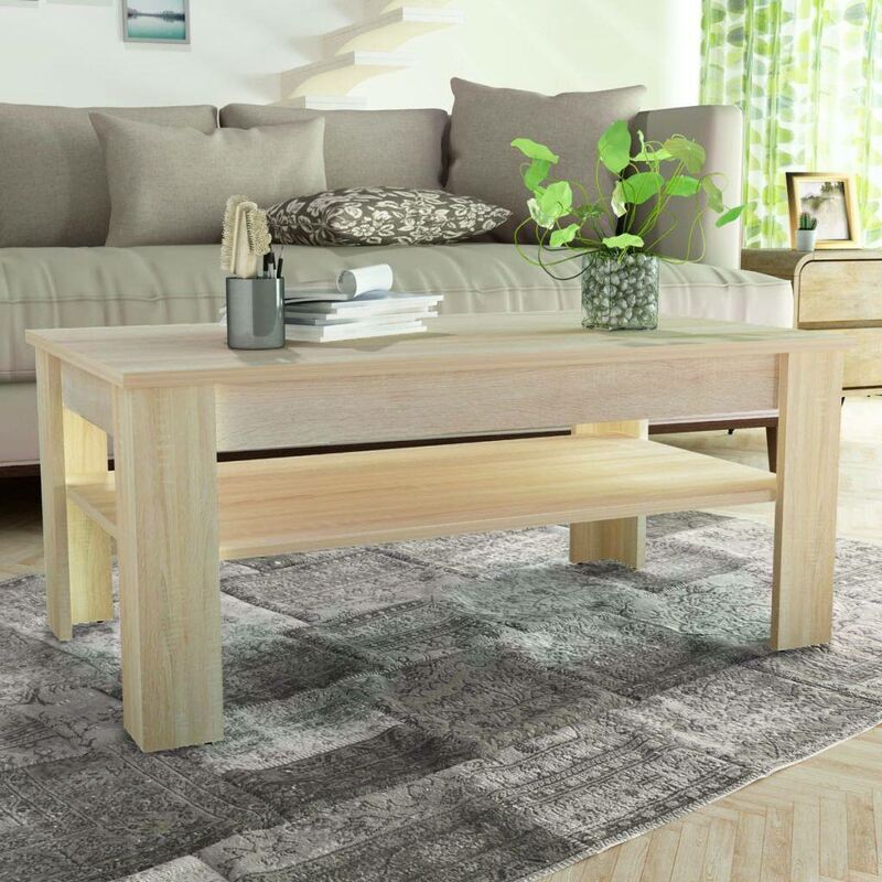 

Mesa de centro de madera aglomerada 110x65x48 cm color roble - Hommoo