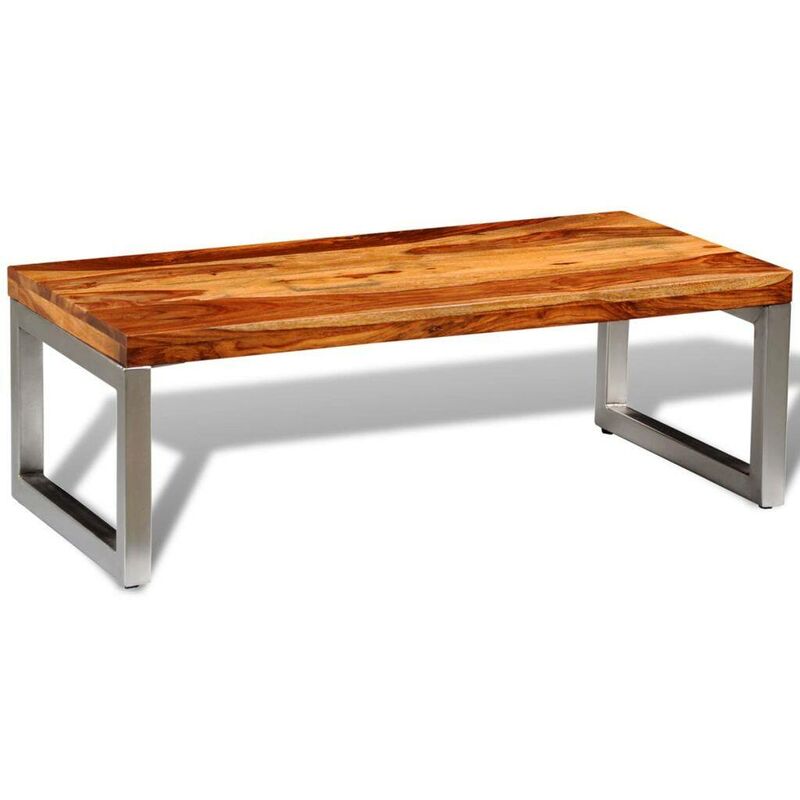 

Mesa de centro de madera de sheesham maciza y patas de acero - Hommoo