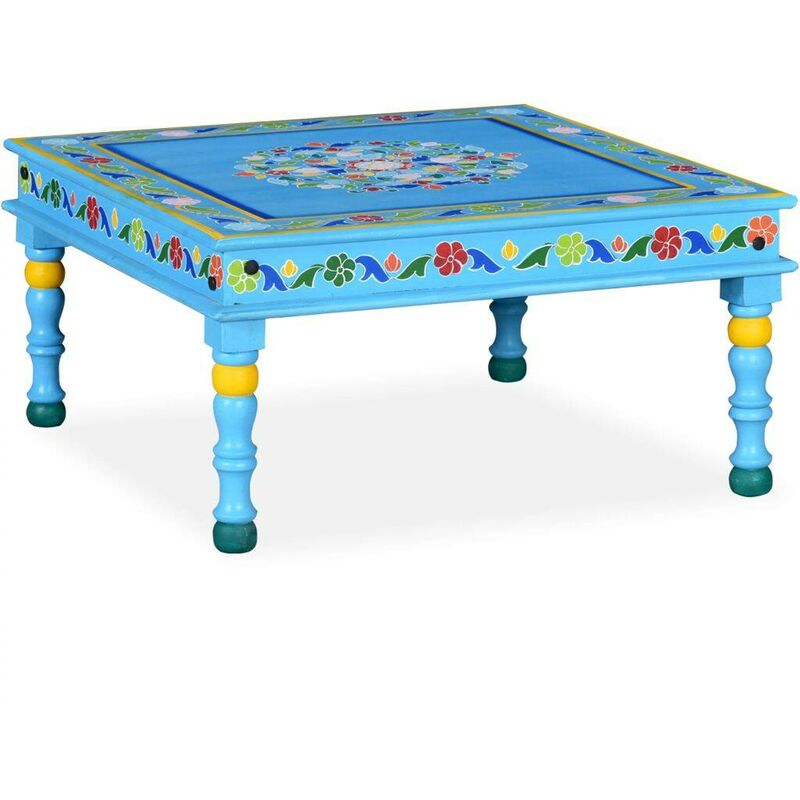 

Mesa de centro madera de mango maciza pintada a mano turquesa - Hommoo