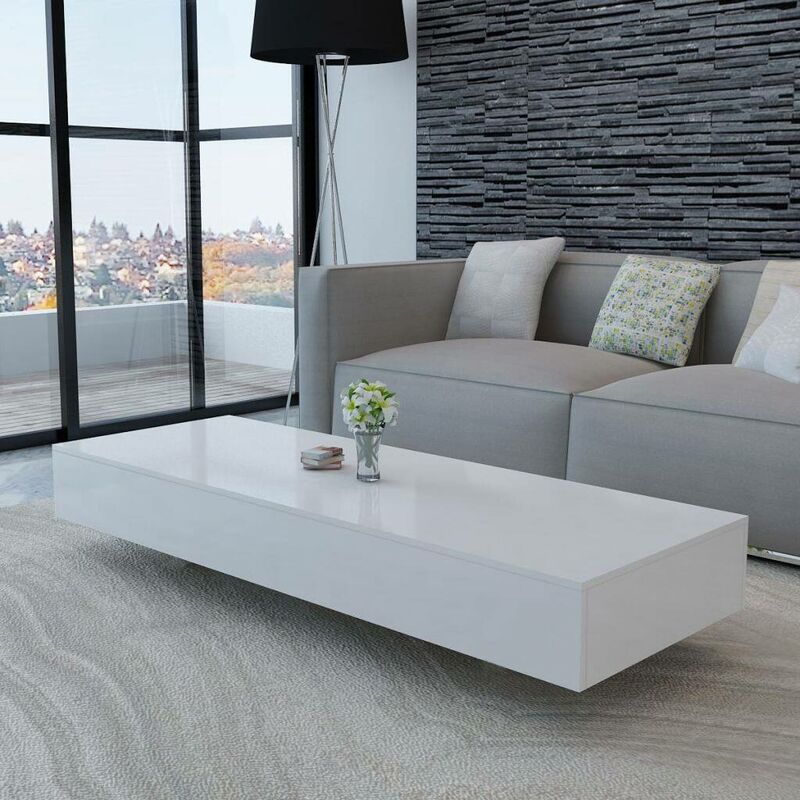 

Mesa de centro rectangular de fibra de vidrio blanco brillante - Hommoo