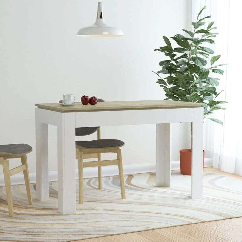 

Mesa de comedor aglomerado blanco y roble Sonoma 120x60x76 cm - Hommoo