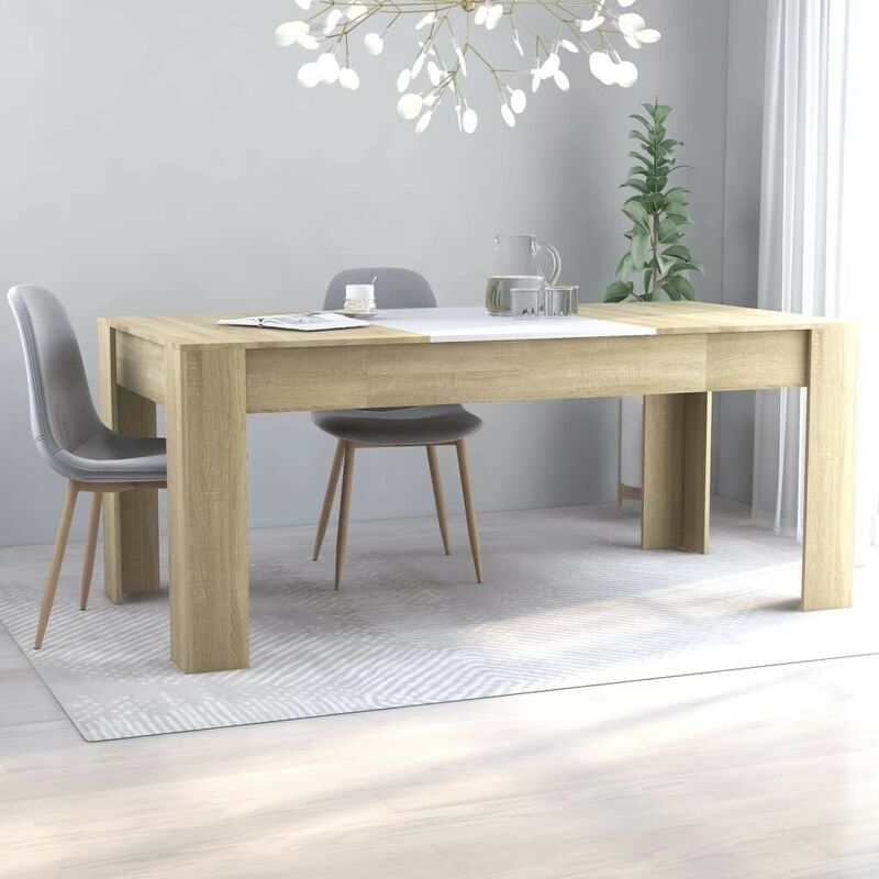 

Mesa de comedor aglomerado blanco y roble Sonoma 180x90x76 cm - Hommoo