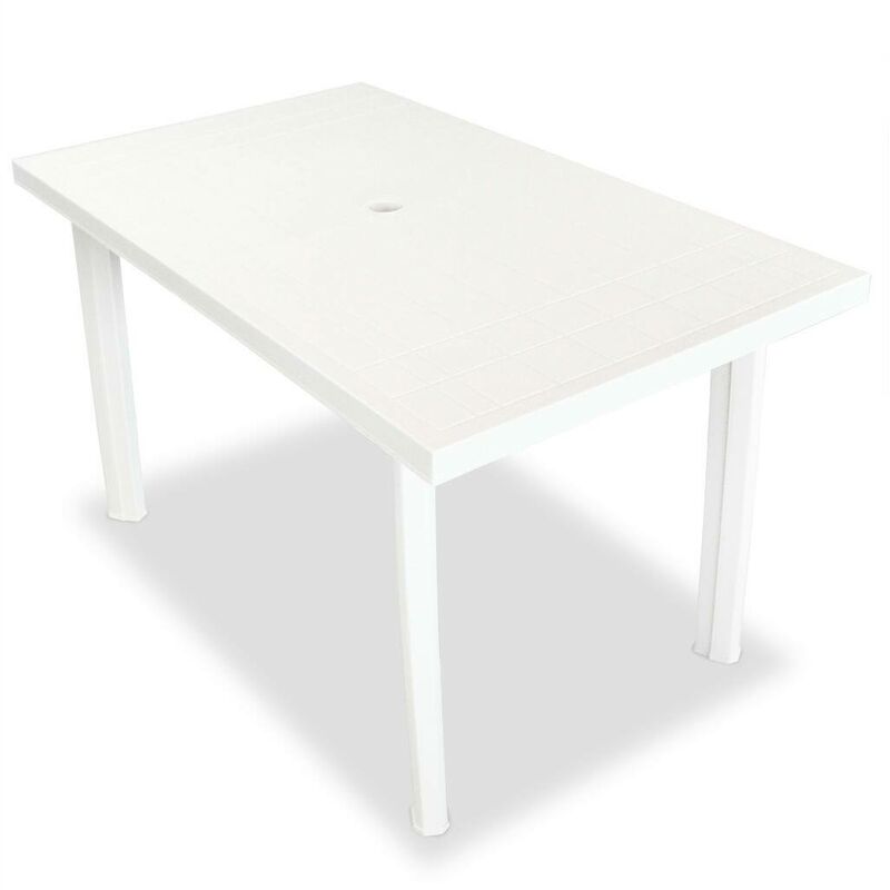

Hommoo Mesa de jardín de plástico blanca 126x76x72 cm
