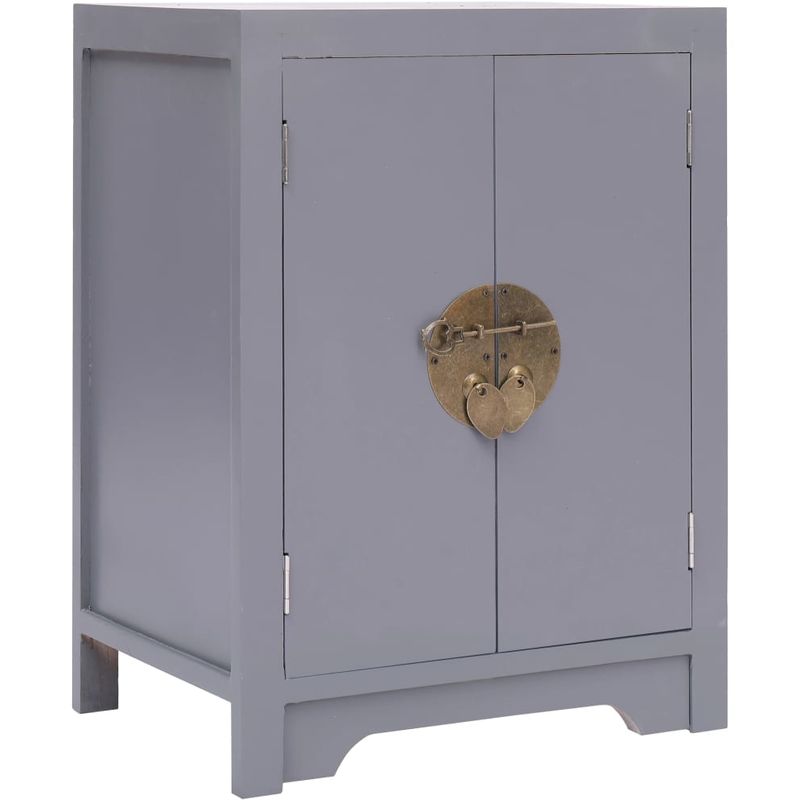 

Mesita de noche madera de Paulownia gris 38x28x52 cm - Hommoo