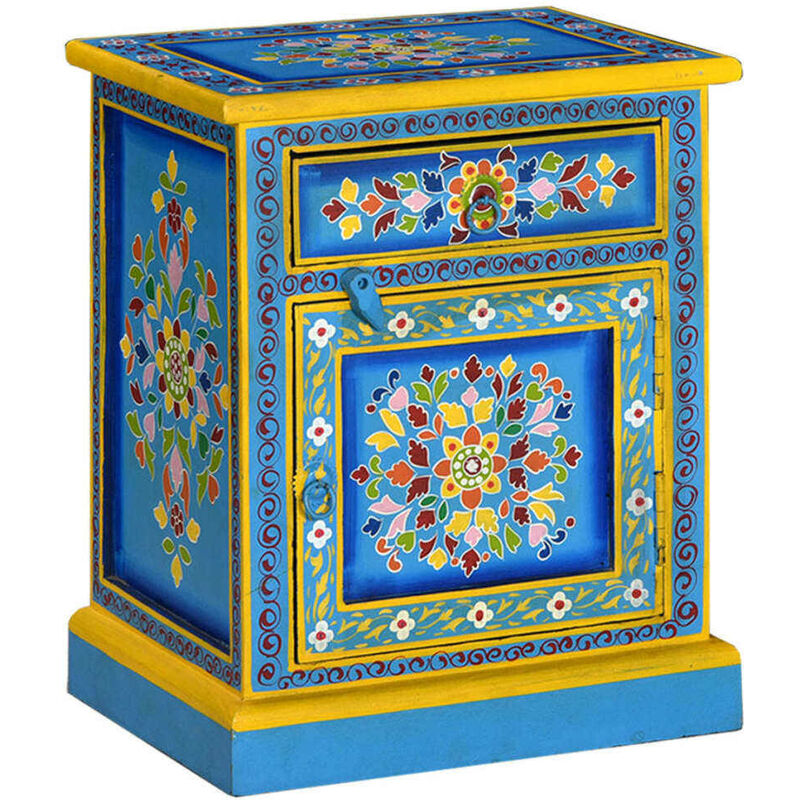 

Mesita de noche madera maciza de mango turquesa pintada a mano - Hommoo