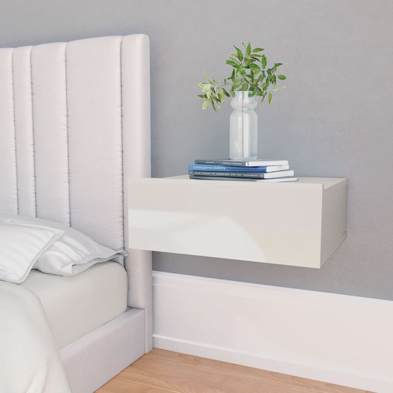 

Mesita noche flotante 2 uds aglomerado blanco brillo 40x30x15cm - Hommoo