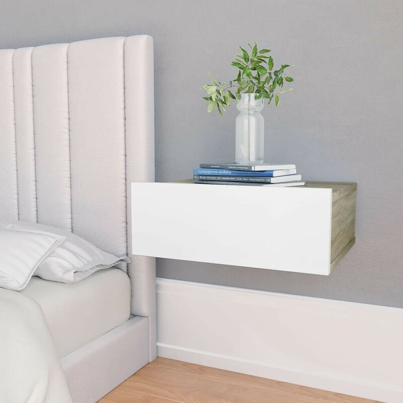 

Hommoo Mesita noche flotante aglomerado roble Sonoma blanco 40x30x15cm