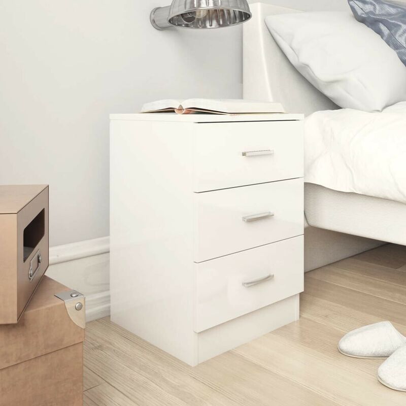Mesitas de noche 2 uds aglomerado blanco brillante 38x35x56 cm - Hommoo