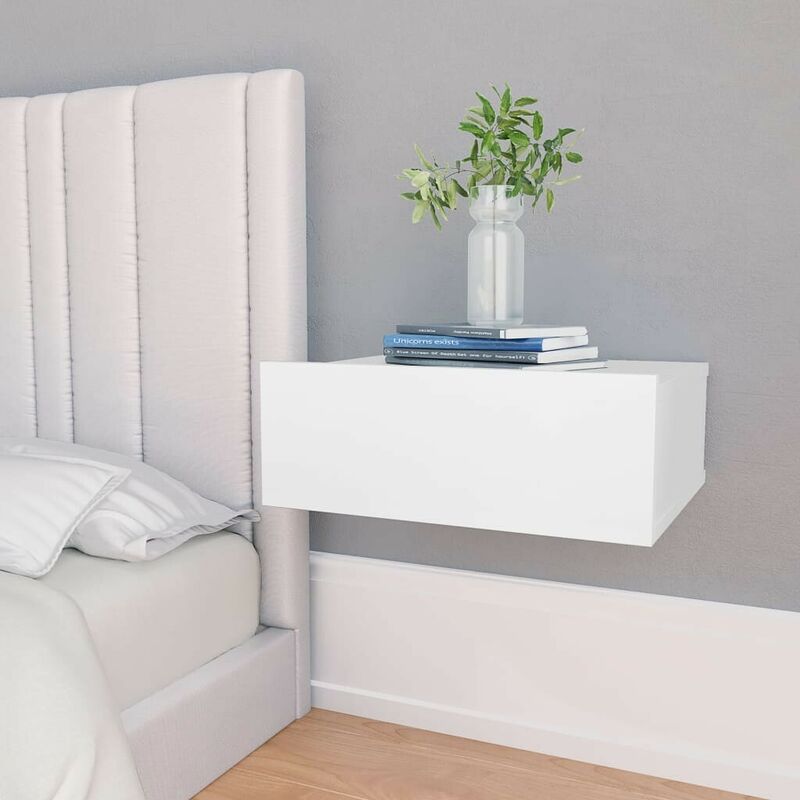 

Mesitas de noche flotante 2 uds aglomerado blanco 40x30x15cm - Hommoo