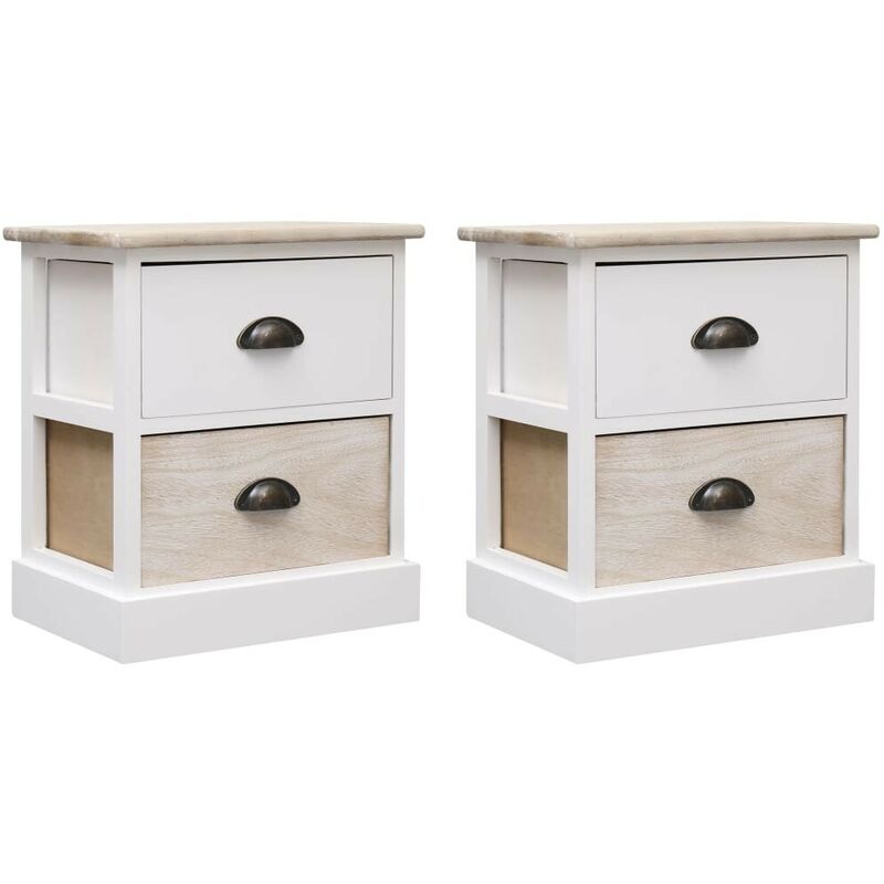 

Mesitas noche 2 uds madera Paulownia blanco natural 38x28x45cm - Hommoo