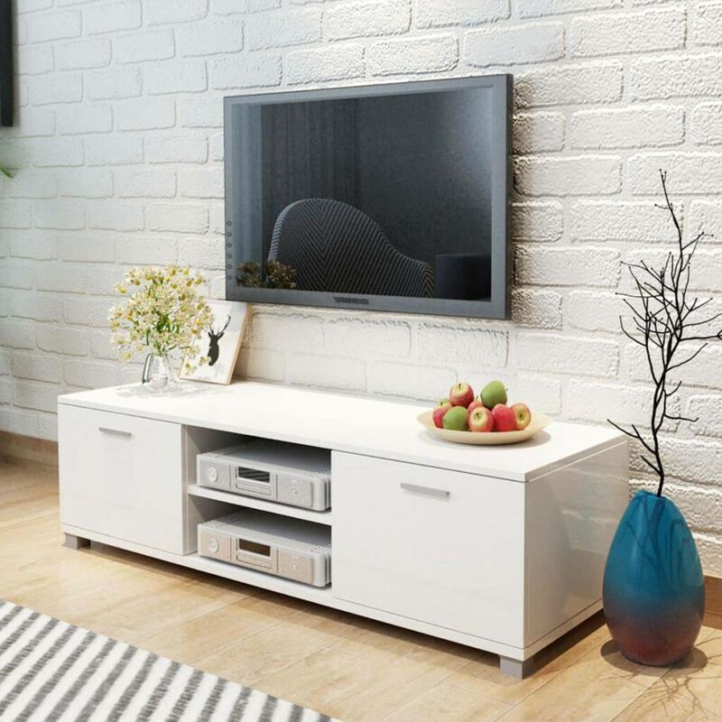 Hommoo Meuble TV a haute brillance blanc 140 x 40,3 x 34,7 cm HDV09609