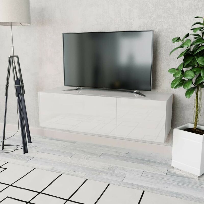 Meuble TV Agglomere 120 x 40 x 34 cm Blanc brillant HDV10896 - Hommoo