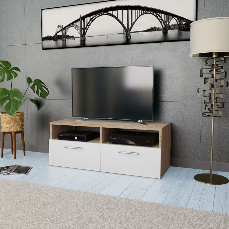 Meuble TV Agglomere 95 x 35 x 36 cm Chene et blanc HDV10895 - Hommoo