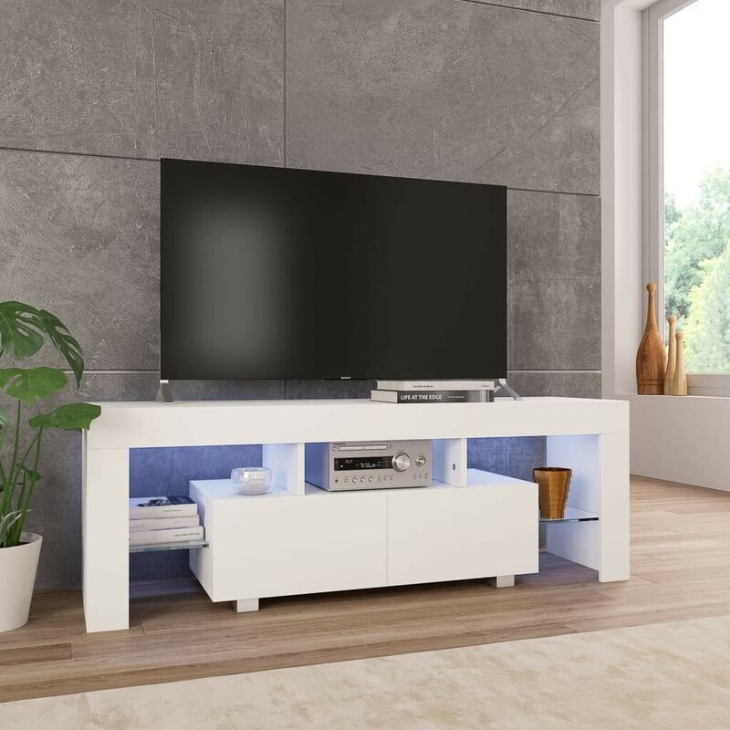 Meuble TV avec lumiere LED Blanc brillant 130 x 35 x 45 cm HDV24425 - Hommoo