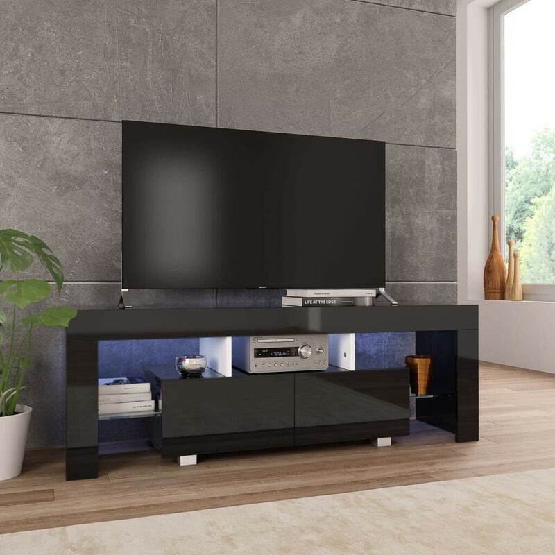 Meuble TV avec lumiere LED Noir brillant 130 x 35 x 45 cm HDV24426 - Hommoo