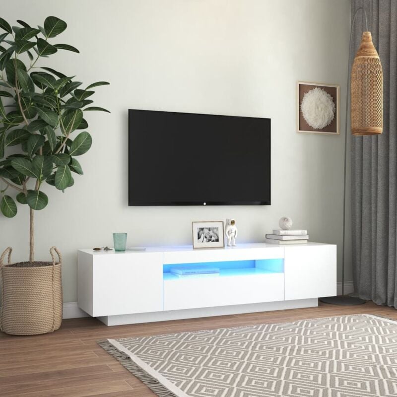 Skm Meuble tv avec lumières led Blanc 160x35x40 cm