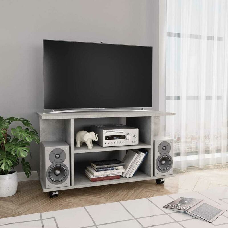 Meuble TV avec roulettes Gris cement 80 x 40 x 40 cm Agglomere HDV31222 - Hommoo