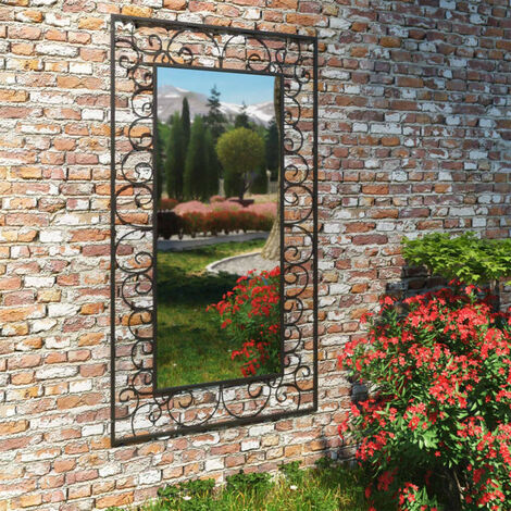 Hommoo Miroir mural de jardin Rectangulaire 60 x 110 cm Noir HDV18502
