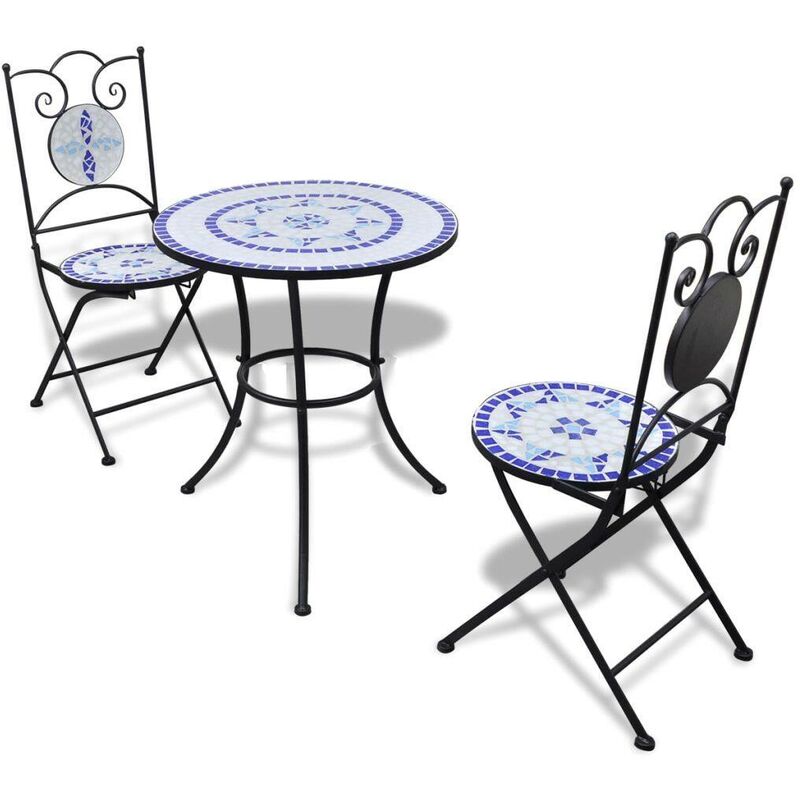 Mobilier de bistro 3 pcs Carreaux céramiques Bleu et blanc HDV15510 - Hommoo