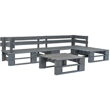 Hommoo Mobilier de jardin palette 4 pcs Bois FSC Gris