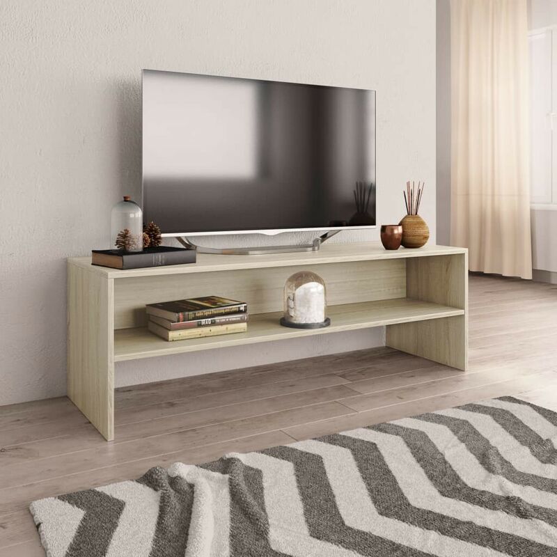 

Mueble de TV aglomerado blanco y roble Sonoma 120x40x40 cm - Hommoo