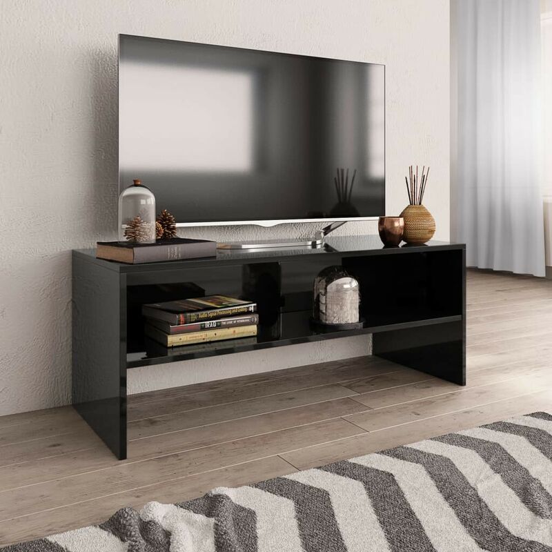 

Mueble de TV aglomerado negro brillante 100x40x40 cm - Hommoo