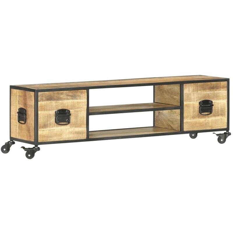 

Hommoo - Mueble para TV de madera maciza de mango 130x30x39 cm
