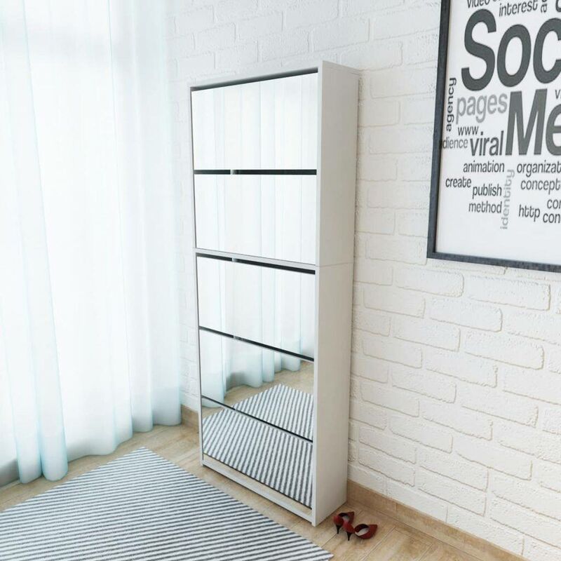 

Mueble zapatero 5 cajones con espejo blanco 63x17x169,5 cm - Hommoo