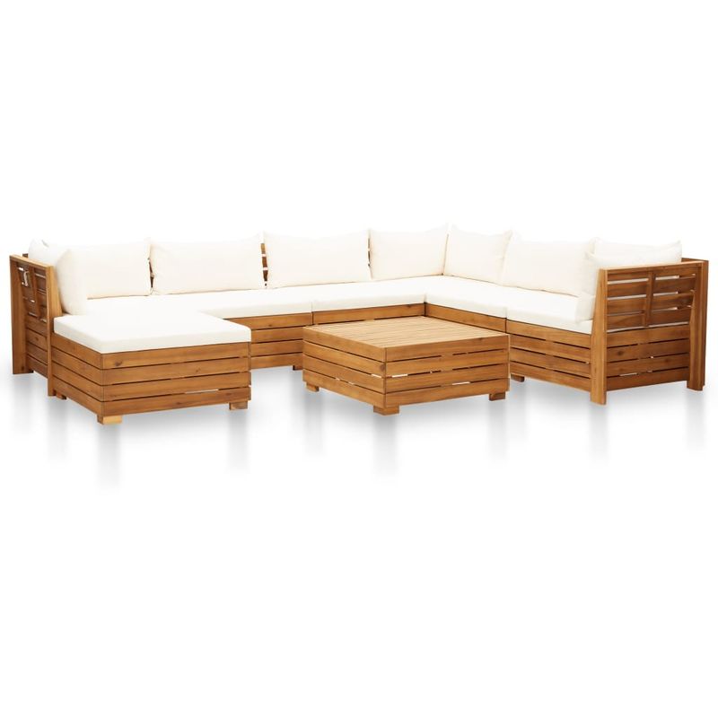 

Muebles de jardín 8 pzas y cojines madera acacia blanco crema - Hommoo