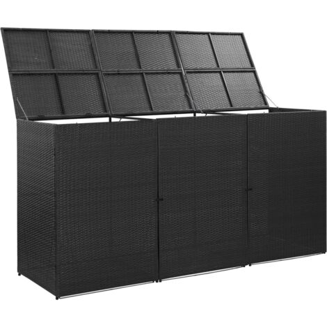 Hommoo Mülltonnenbox für 3 Tonnen Schwarz 229x78x120 cm Poly Rattan VD45640