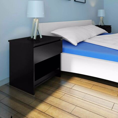 main image of "Hommoo Nightstand with One-Drawer Black 2 pcs VD08024"
